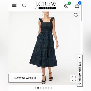 J Crew Smocked plaid midi dress
